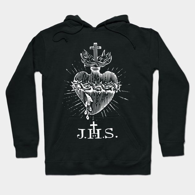 Sacred Heart of Jesus Christ Vintage Engraving Hoodie by Beltschazar